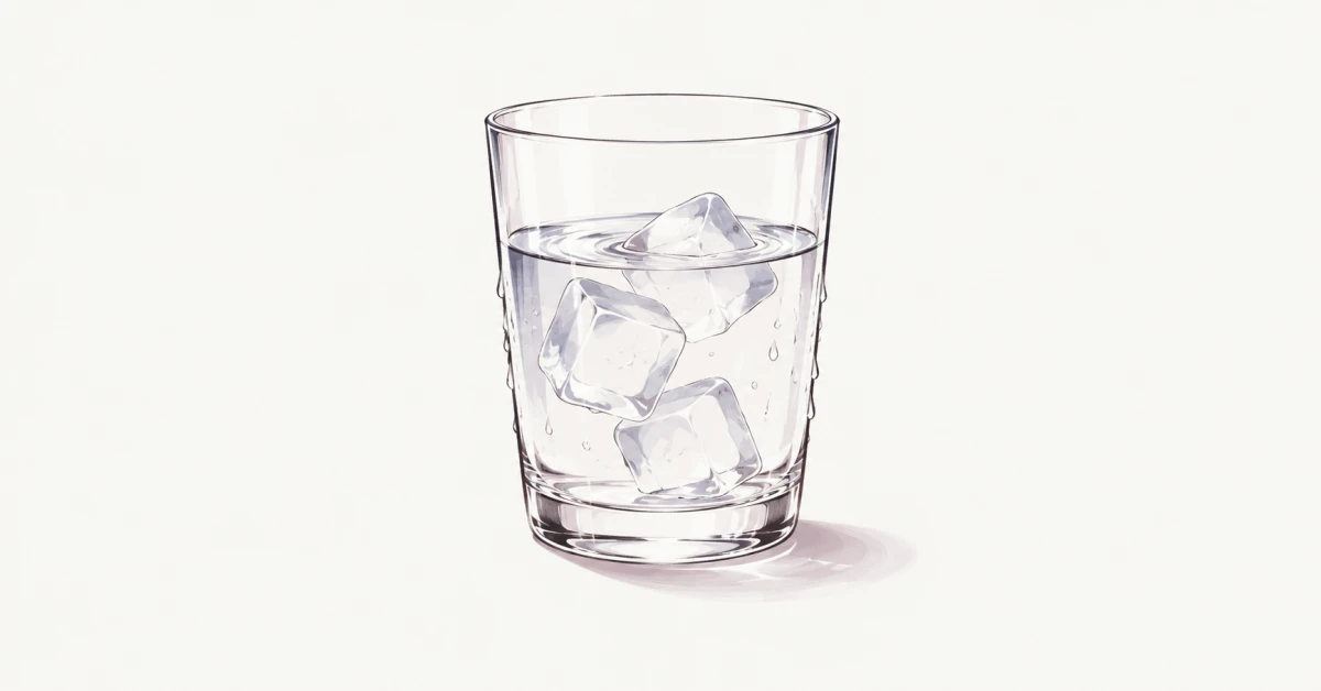 Illustration of a glass of cold water with melting ice.